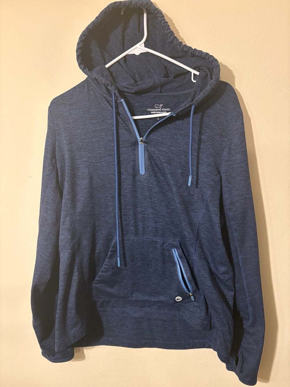 Vineyard Vines Performance Blue Space Dye 1/4 Zip Pullover Hoodie Size L